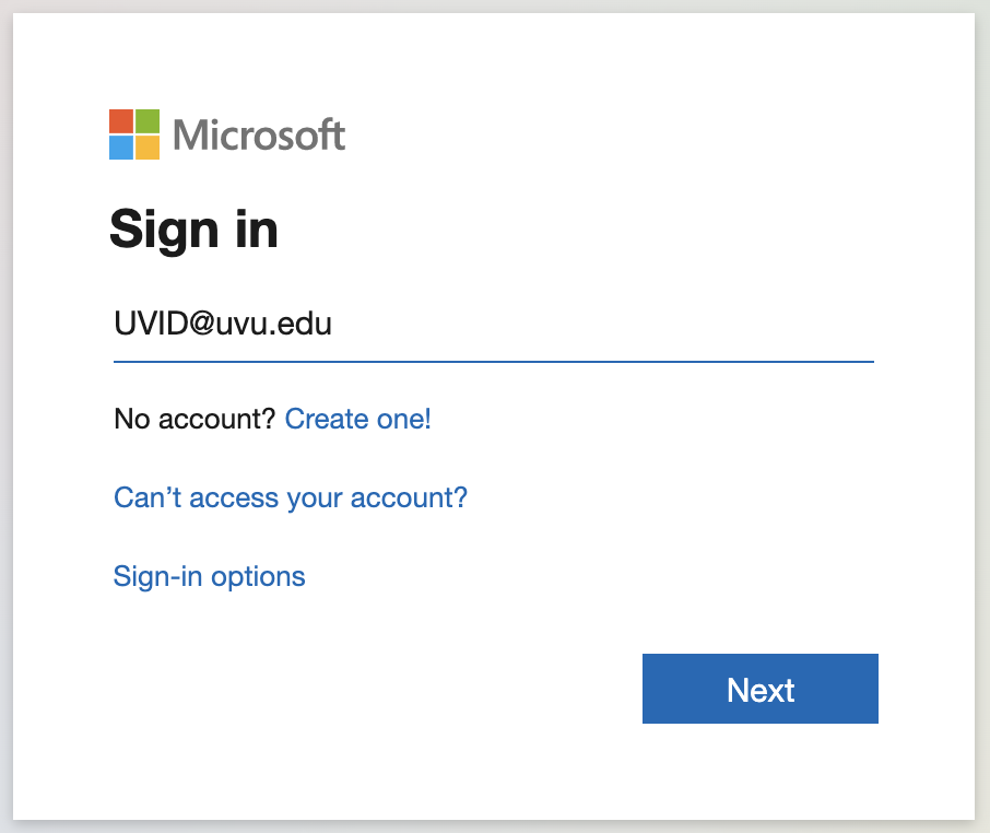 A Microsoft sign in webpage.