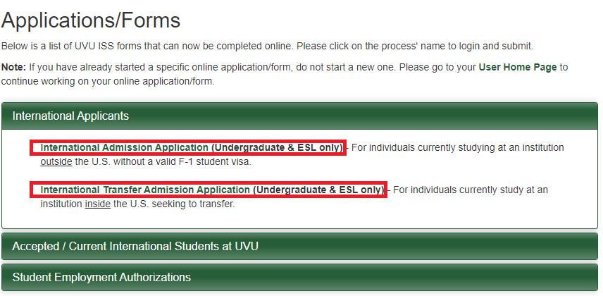 Select the type of applicant you are from the list.