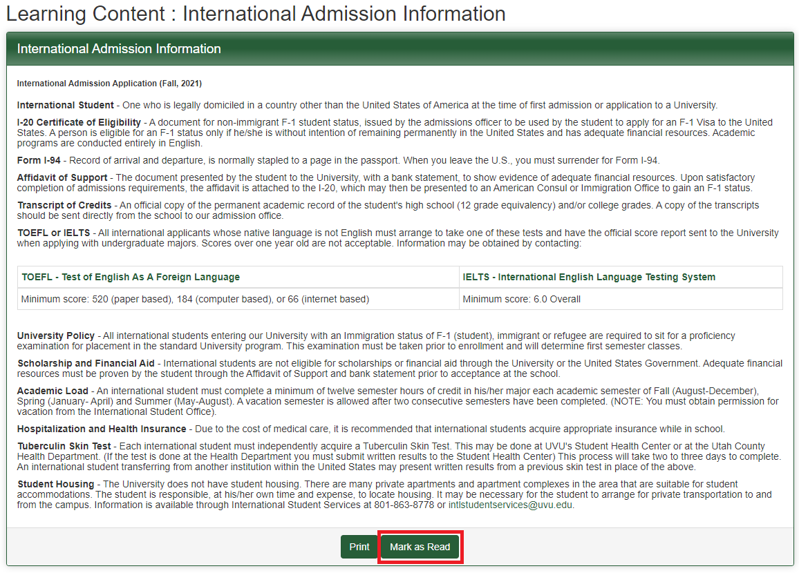 Read the admission information page.