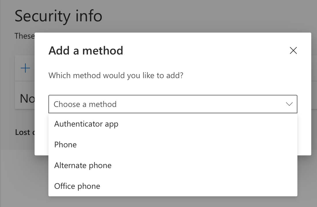 Select an authentication method from the drop down.