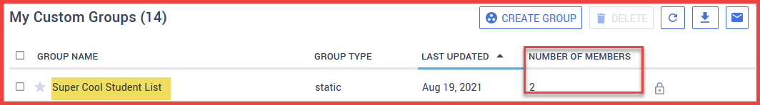 Under My Custom Groups you will be able to view your group name and the number of members in the group.