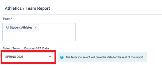 Select the school term for the report.