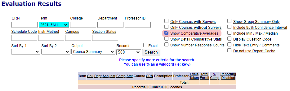 Enable Show Comparative Averages checkbox.