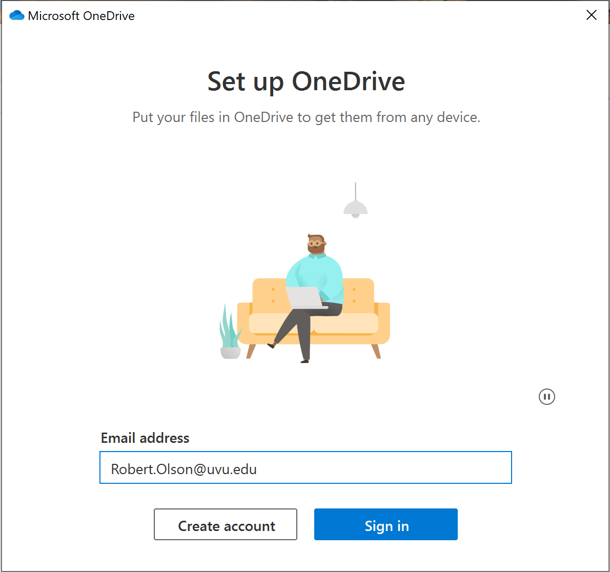 Screenshot of OneDrive sign-in page