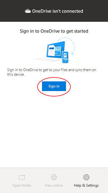 Screenshot of OneDrive app sign-in button