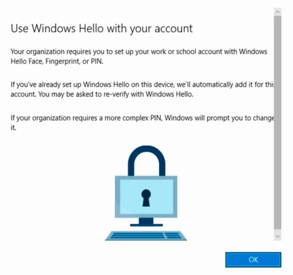 Click ok to proceed with Windows enrollment.