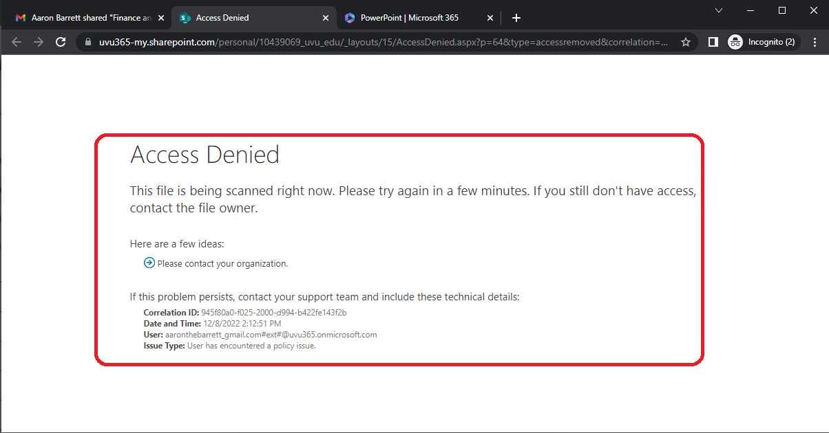 Image showing SharePoint web app notification described previously.